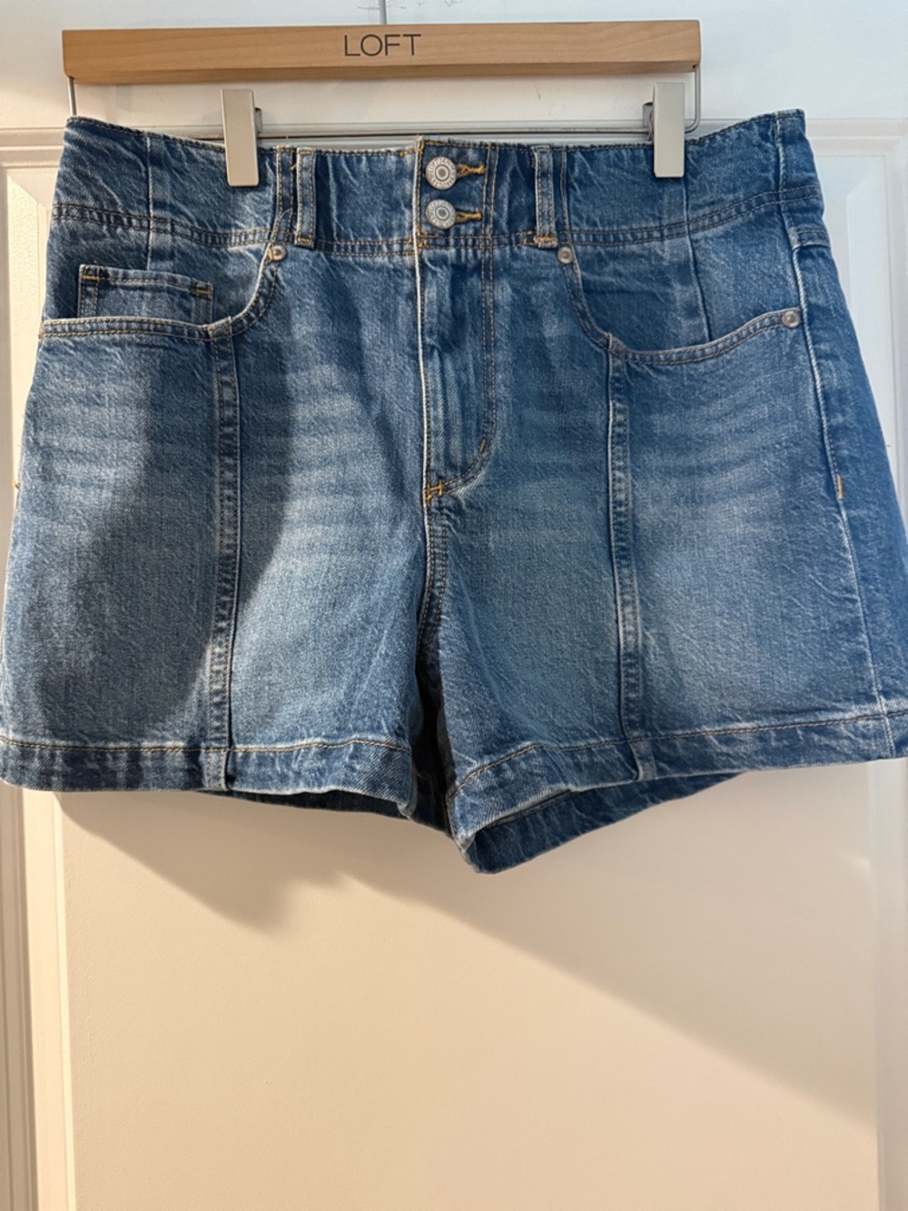 LOFT Medium Blue High-Rise Denim Shorties